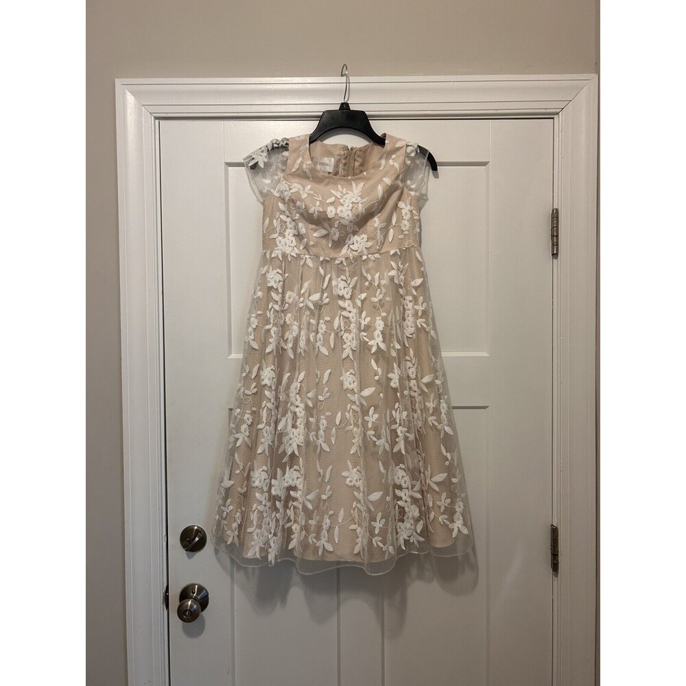 David's Bridal Beige Dress with White Floral Lace